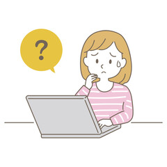 20～40代、在宅仕事をす女性のビジネスシーン、シンプルかわいい線タイプ（カジュアルな服装・はてな）
