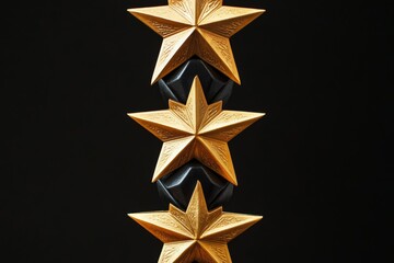 Obraz premium Gold stars on black background. Vertical arrangement of gold stars. Stylish and elegant design