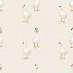 Geese pattern design for textile wrapping in a seamless, watercolor style on a light background