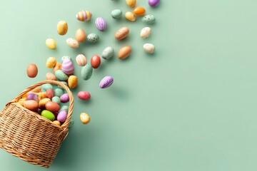 Colorful Easter Eggs Overflowing from a Basket