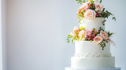Two-tier wedding cake with real flowers