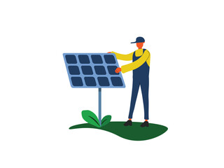 a technician installing solar panels, symbolizing renewable energy and sustainable technology