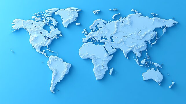 Fototapeta 3D rendered world map showing continents and oceans.