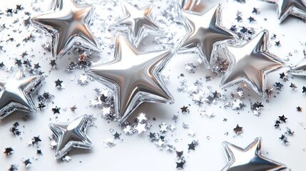 Festive silver star balloons and confetti create a celebratory atmosphere