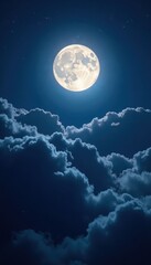 Obraz premium Bright moon peeks through, thick clouds veil the night, atmospheric, moonlight