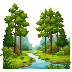 Obraz premium Sunny park with oak trees and lush green grass in a vibrant landscape,isolate on white background.