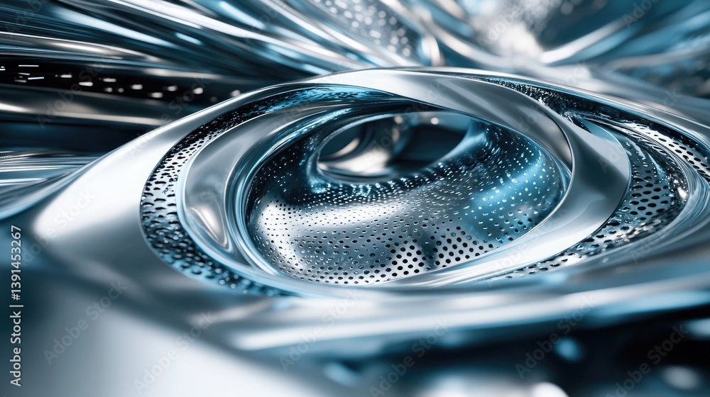 Poster intricate metallic elements create a dynamic swirl, showcasing reflective surfaces and detailed text
