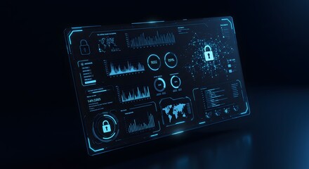 Fototapeta premium A futuristic AI cybersecurity dashboard that delivers real-time insights to detect and neutralize digital threats immediately