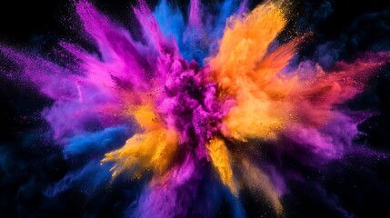 Dramatic Burst of Colorful Powder Against a Dark Background
