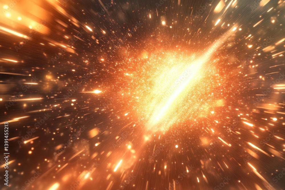 Poster bright, golden light streaks with sparkling particles and motion blur. use this as an abstract backg