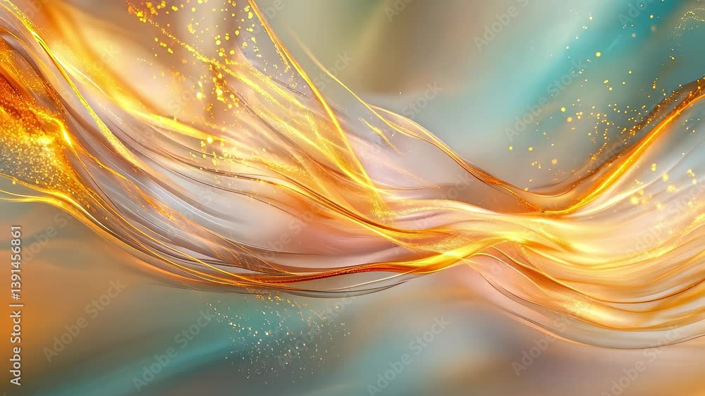 Aufkleber golden flowing lines and sparkling particles in abstract background