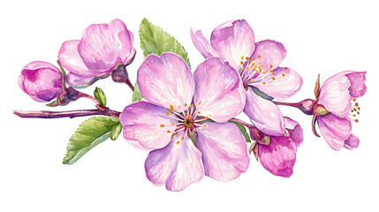 A watercolor painting of a pink flower with a green stem