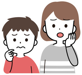 困っている女性と男の子家族のアイコンイラスト