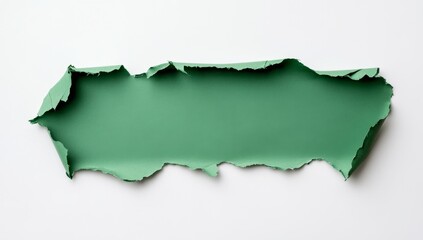 Ripped green paper banner on white background