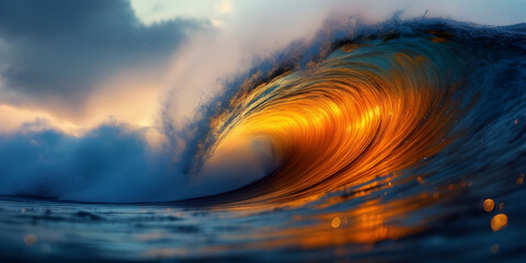 Spectacular Sunset Over Ocean Wave