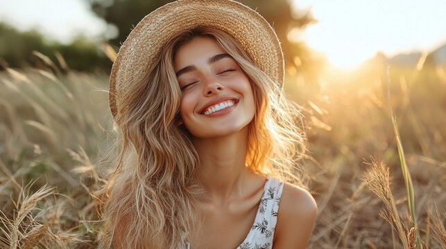 Joyful summer vibes with a smiling girl in a sunny field