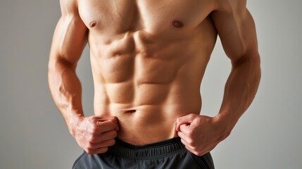 Fototapeta premium realistic a man losing fat in his belly slowly showing abs, the muscle fat melting down