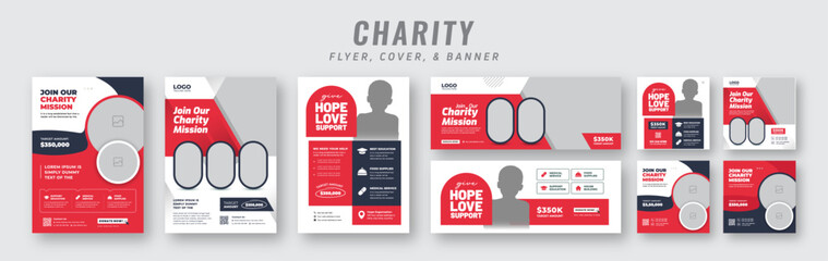 Obraz premium Charity flyer, banner & social media post bundle | Fundraising & donation campaign template | Nonprofit event promotion for social awareness & humanitarian aid