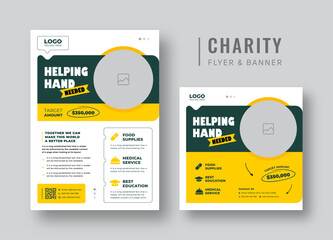 Charity flyer, banner & social media post bundle | Fundraising & donation campaign template | Nonprofit event promotion for social awareness & humanitarian aid