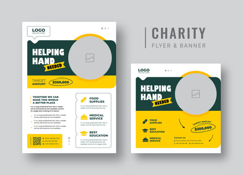 Charity flyer, banner & social media post bundle | Fundraising & donation campaign template | Nonprofit event promotion for social awareness & humanitarian aid