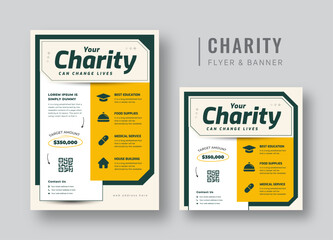Charity flyer, banner & social media post bundle | Fundraising & donation campaign template | Nonprofit event promotion for social awareness & humanitarian aid