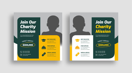 Charity fundraising & donation banner design | Nonprofit event promotion template for awareness & humanitarian aid campaign