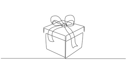 Vector Continuous One Line Drawing of Gift Box. Abstract Single Line Drawing of Christmas Gift. Holiday Minimal Design, Perfect for Wall Art, Prints, Social Media, Posters, Invitations, Cards