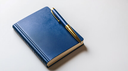 Diary and pen on a white background.