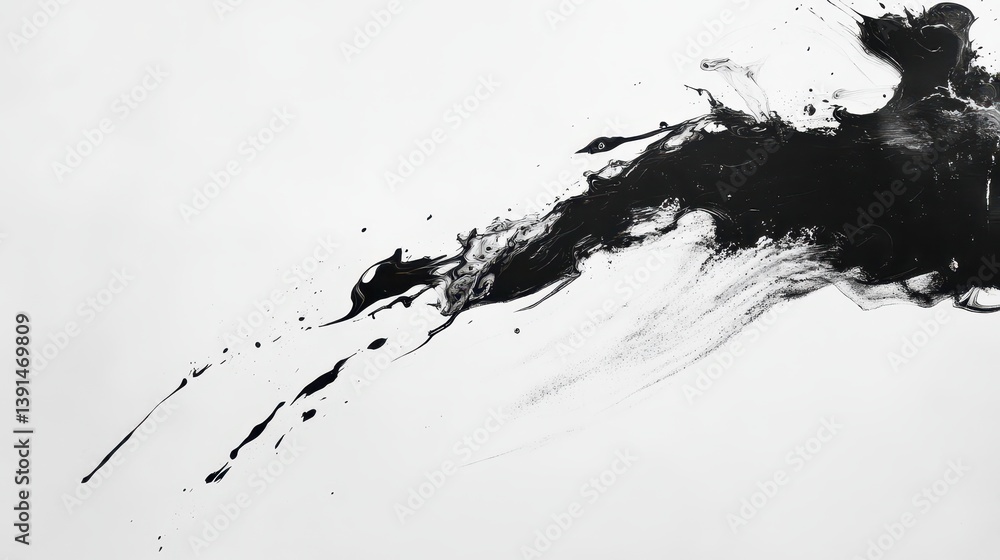 Poster black ink splash on a white background, abstract design element. use this dynamic image for artistic