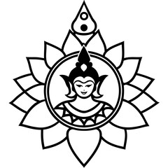 Hindu deity mandala line art vector illustration 