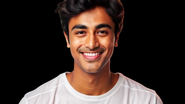 Smiling man in white t-shirt animated overlay, transparent 4K video, alpha channel, ProRes 4444