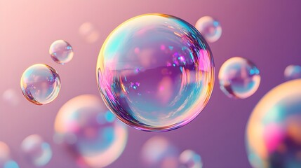 Floating soap bubbles reflecting light, creating a dreamy and playful aesthetic. Isolated on a transparent background.