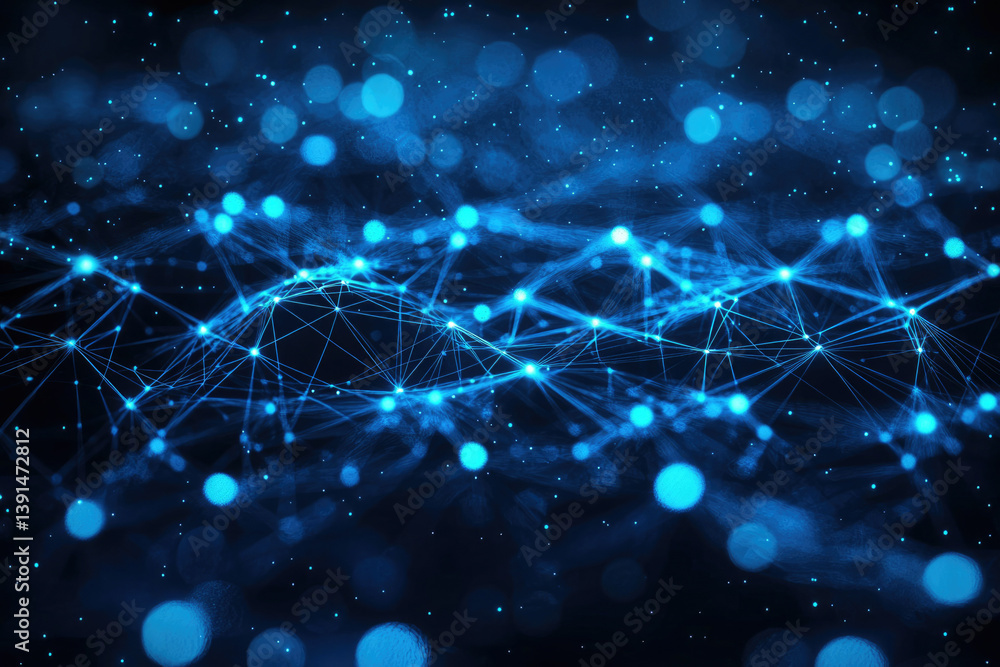 Poster Abstract network visualization with glowing nodes and connections, representing digital connectivity and data flow.