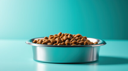 Dry pet food in a bowl.