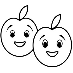 Cartoon fruit faces happy sad excited line art vector illustration 