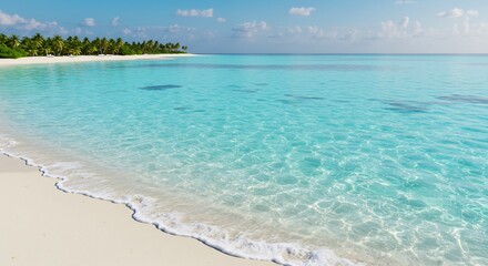 Obraz premium Tranquil turquoise water gently laps white sand beach. AI Generated