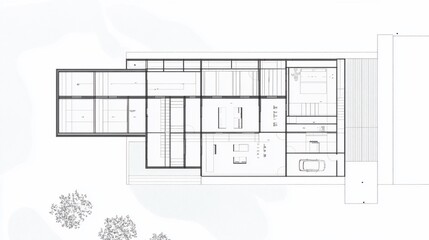 Detailed architectural floor plan of a modern house with minimalist design