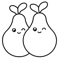 Cute pear couple in love line art vector  illustration