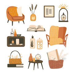 Cozy Home Decor Vector Set – Flat Style Interior Elements