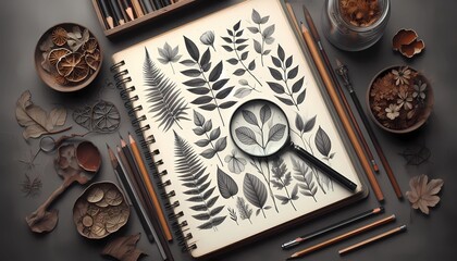 Fototapeta premium notebook and magnifying glass