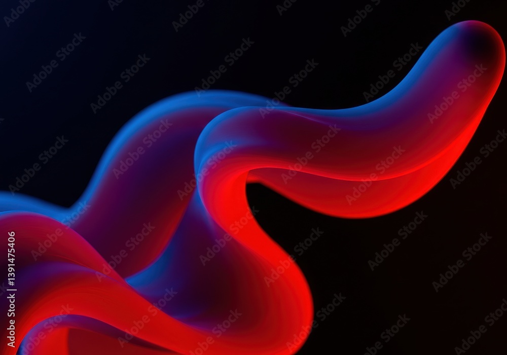 Aufkleber abstract flowing shape with red and blue gradient against a dark black background design style