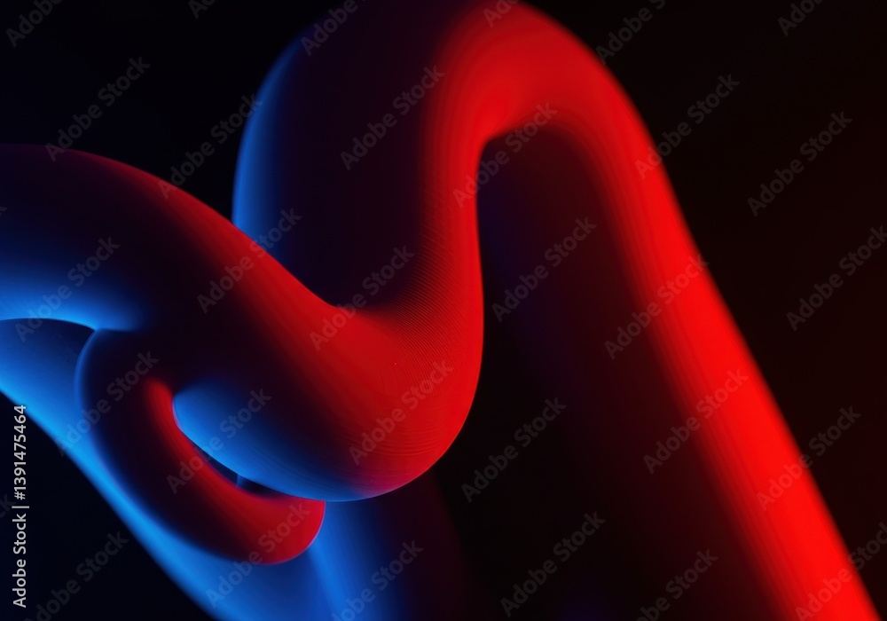 Poster abstract render of a curved shape with red and blue lighting on a dark black background space art