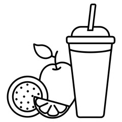 Fruit smoothie ingredients in a flat lay line art vector illustration