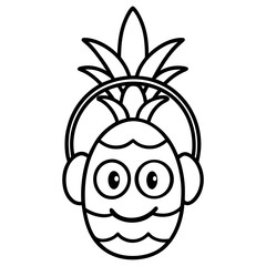 Funky pineapple wearing headphones  line art vector illustration