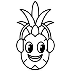 Funky pineapple wearing headphones  line art vector illustration