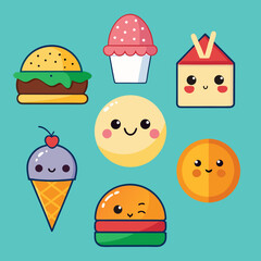 set of cartoon food icons