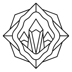 Geode and crystal texture mandala line art  vector illustration 