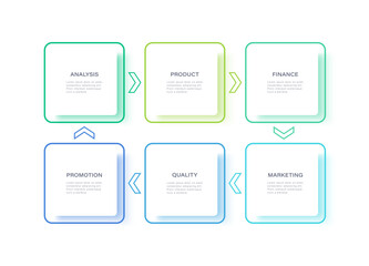 Six Step Infographics with Arrows and Square Elements for Your Data