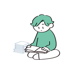 読書をする男性のイラスト