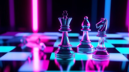 Neon Chess Game, Strategy and Tactics in a Futuristic Setting